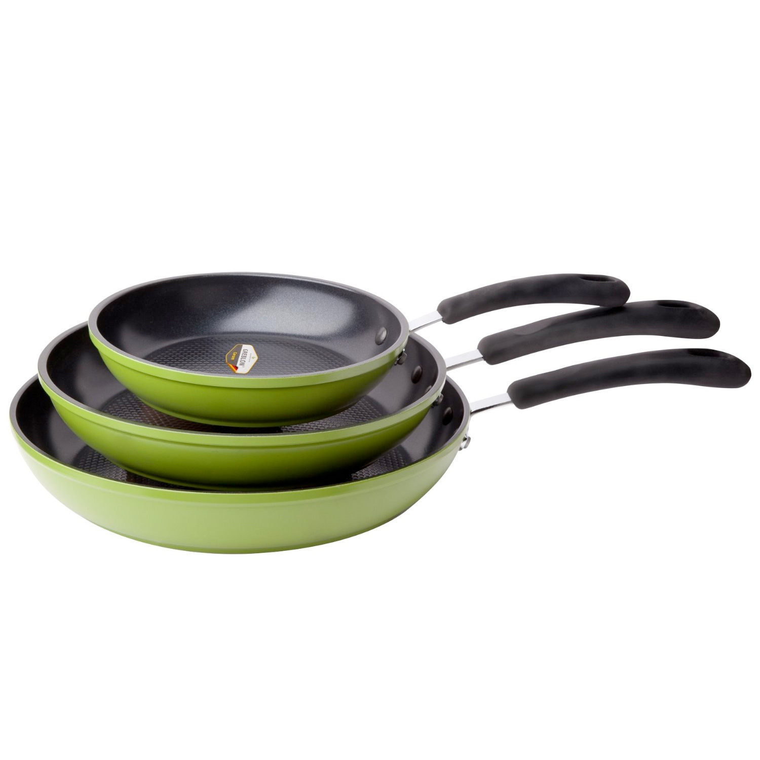 3 Piece Green Earth Frying Pan Set with Textured Nonstick Ceramic Coating