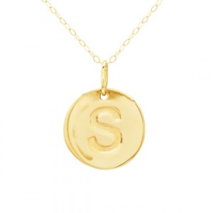 14k Gold Circle Disc Initial Pendant Necklace