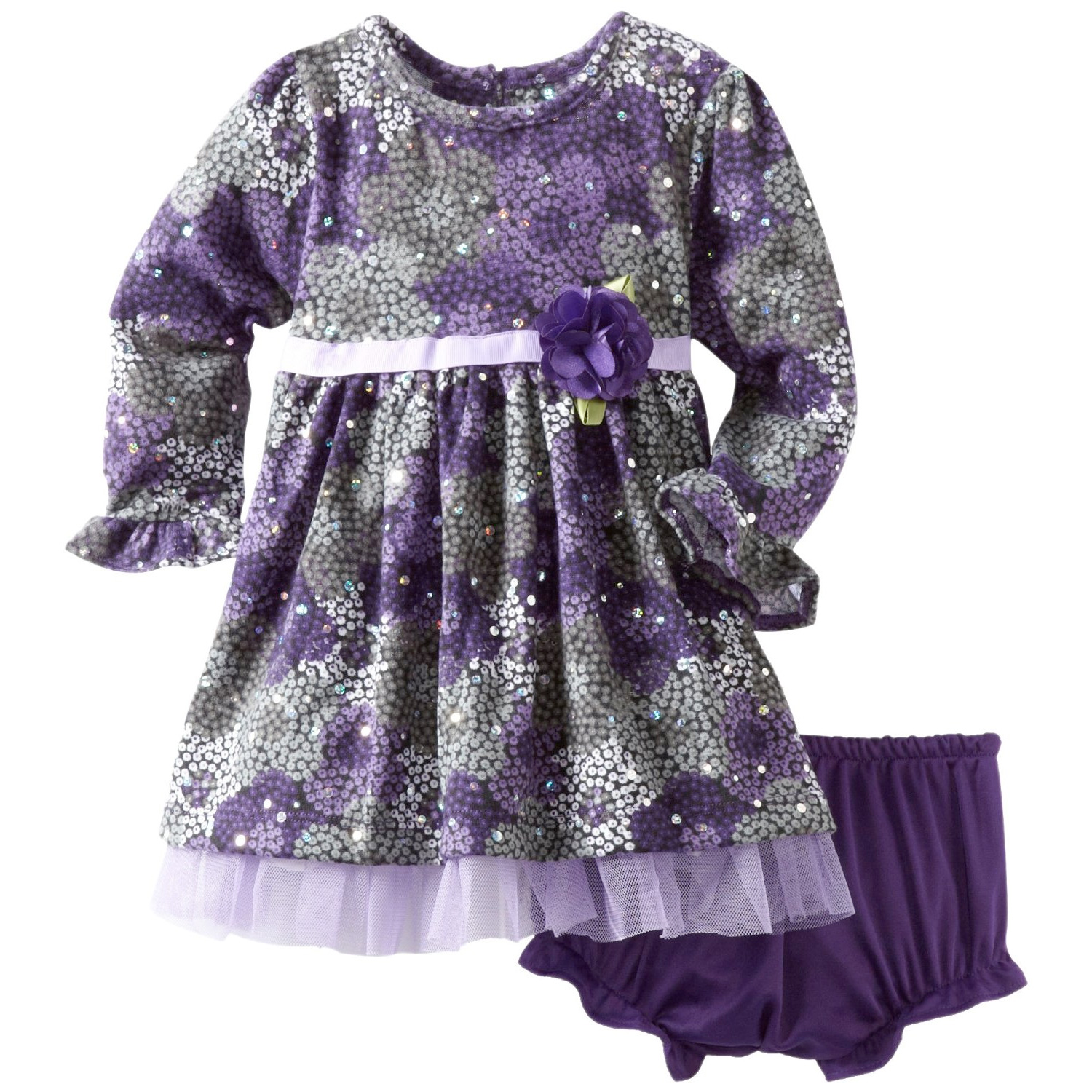 Youngland Baby-Girls Infant Brushed Holofoil Knit Floral Dress