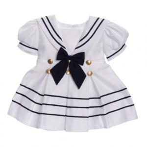 White Girl Sailor Dress with Navy Blue Strip
