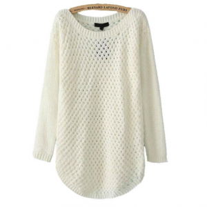 White Long Sleeve Hollow Knit Sweater