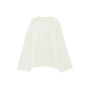 White Long Sleeve Hollow Knit Sweater