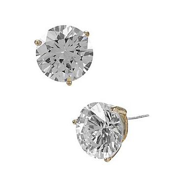 Gold-Tone Round Crystal Stud Earrings