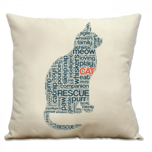 Cat Print Cotton Canvas Throw Pillow